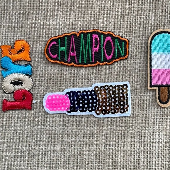 Iron On Patches LOVE CHAMPION LIP STICK ICE BAR Embroidery Lot of 4 Patches - Picture 7 of 10